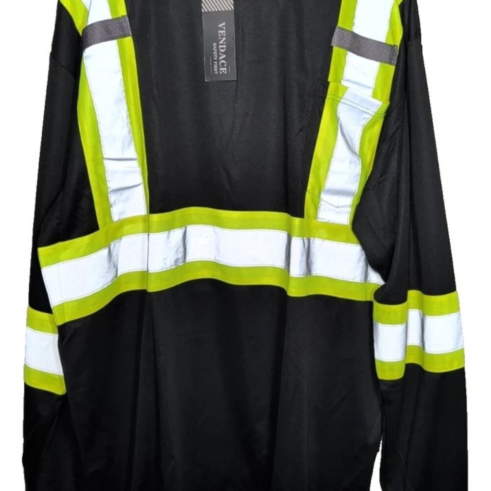 VENDACE Safety T Shirt Reflective High Visibility Hi Visibility Long Sleeve 2XL